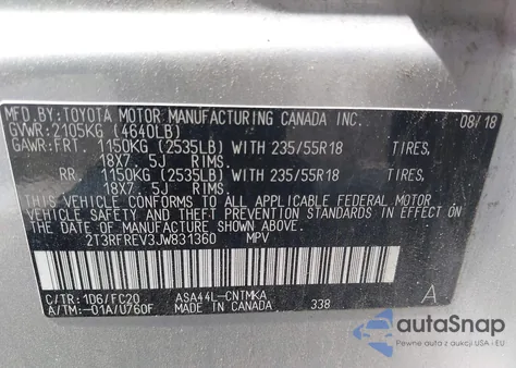 2018 Toyota Rav4 Adventure from USA, damaged, VIN 2T3RFREV3JW831360